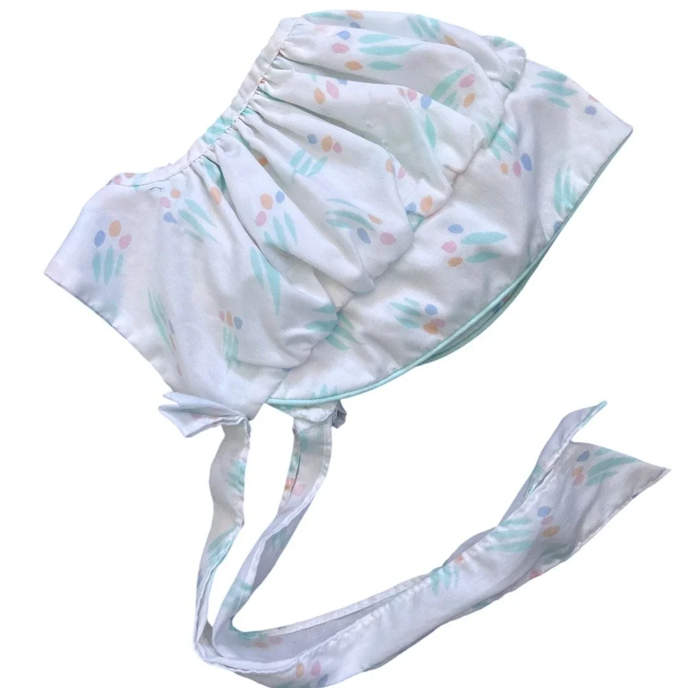Vintage Baby Bonnet Pastel Abstract Print Ruffle Sun Hat 18‎ Months Style U 2121